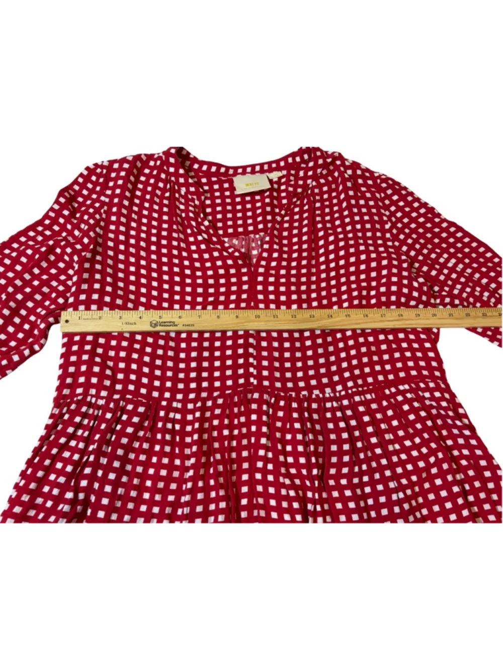 Maeve Anthropologie Red White Gingham Mini Dress XL Cottagecore Babydoll - Picture 3 of 6
